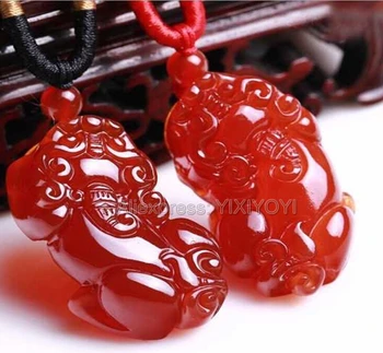 Piękna Ręczna Robota Naturalny Czerwony Agat Jade Rzeźbione Chiński Błogosławieństwo Szczęśliwy PiXiu Wisiorek + Lina Naszyjnik Uroczy Wykwintne Biżuteria