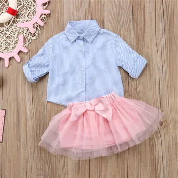 PUDCOCO Sweet Baby Kids Girl Stripe Shirt Top Tulle Tutu Skirt Outfits Set Clothes 6M-5T