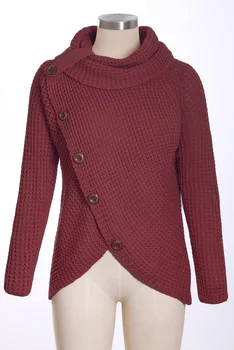 Przycisk Golf Sweter Kobiety Ciepłe Nieregularne Jesień Zima Odzież Kobiety Codzienne Damskie Swetry Odzież Damska Sweter 2020