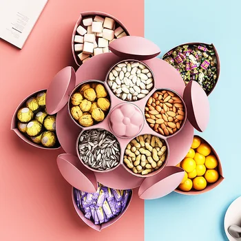 Płatek-forma obrotowe pudełko czekoladek przekąska nakrętka skrzynia kwiat cukierki owocowe talerz walizka do przechowywania żywności dwupiętrowy organizator przechowywania suszonych owoców