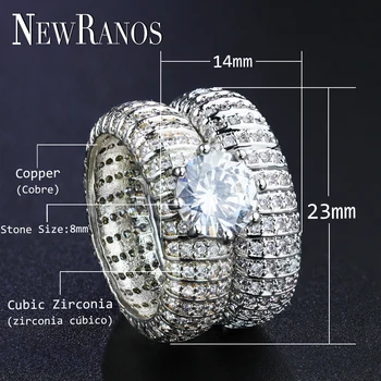 Newranos Crystal Wedding Ring Set 2 szt./kpl. kolor srebrny podwójny pierścionek na zaręczyny kobiety moda biżuteria R004GY1632