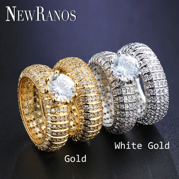 Newranos Crystal Wedding Ring Set 2 szt./kpl. kolor srebrny podwójny pierścionek na zaręczyny kobiety moda biżuteria R004GY1632