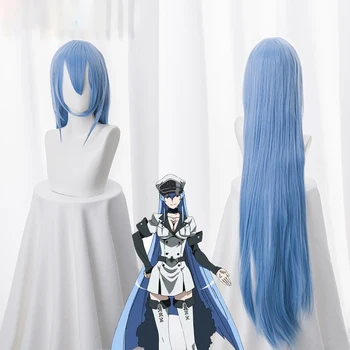 6 szt. myśliwy Esdeath cosplay kostium Akame Ga KILL czarny mundur biały strój Halloween kobiety anime niebieski długa prosta peruka
