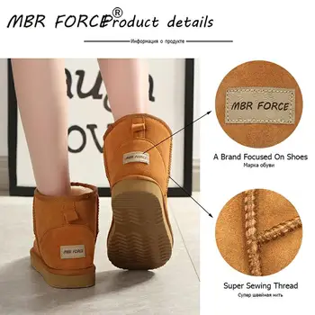 MBR FORCE Highquality Australia Brand Winter Women ' s Snow Boots Cow Split Leather Ankle Shoes Woman Botas Mujer Big US 3-13