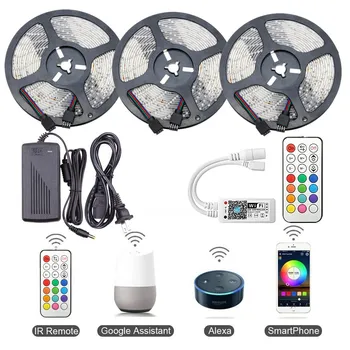 Alexa Google Assistant IFTTT Phone Controlled Wireless WiFi LED Strip SMD2835 12V LED RGB Light Strip+LED Controller+2A 3A Power