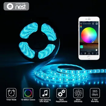 Alexa Google Assistant IFTTT Phone Controlled Wireless WiFi LED Strip SMD2835 12V LED RGB Light Strip+LED Controller+2A 3A Power