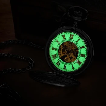 ORKINA antyczne męski i żeński świetlny zegarek czarny pokrowiec z grawerowanie pokrywa mechaniczny szkielet pilot zegarek z ночником