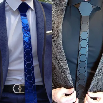 7 kolorów lustro akrylowe mężczyźni cienki krawat niebieski błyszczący sześciokątne plaid Bling czerwony jedwab krawat do ślubu biznes prezent