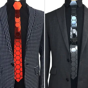 7 kolorów lustro akrylowe mężczyźni cienki krawat niebieski błyszczący sześciokątne plaid Bling czerwony jedwab krawat do ślubu biznes prezent