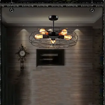 Twórczy vintage wentylator lampa sufitowa 5 głowic czarne żelazo 110 v 220 v E27 edison żyrandol oświetlenie sypialnia jadalnia światło