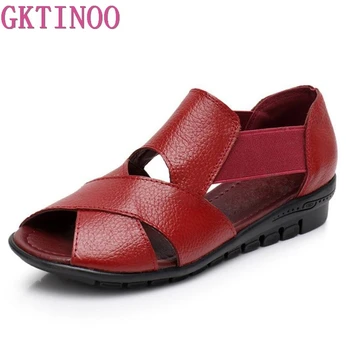 GKTINOO 2020 lato Gladiator Rzym codzienne sandały buty Damskie Sandalia Feminina skóra naturalna Klin pięty komfort sandały