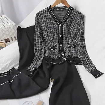 2020 Wind Contracted Fashion Suits V-neck sweter w kratkę bezpośrednie pokaz cienkie spodnie wypoczynek garnitur z dwóch części