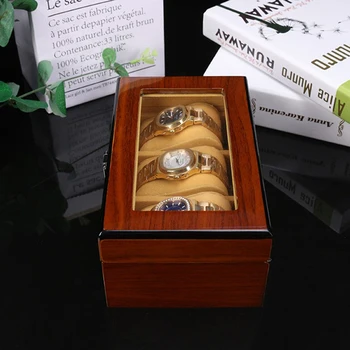 3 gniazda skrzynia zegara dla mężczyzn ojciec - luksusowe drewniane zegarki prezentacja, przechowywanie biżuterii, duży uchwyt z metalową klamrą