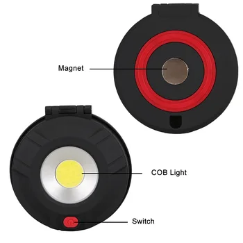COB LED Work Lamp 8 Red Light+COB White Light LED Flashlight Magnet Working Torch Light Powered by AAA for Outdoor