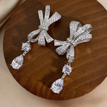 OEVAS pełna musujące Cyrkonią cebula-węzeł kolczyki dla kobiet wysokiej jakości 925 srebro próby poprawiny biżuteria dziewczyny prezenty