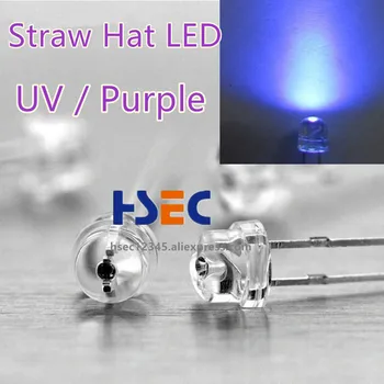 Darmowa wysyłka 1000szt 5 mm (4.8 mm) starw hat UV fioletowy dioda led 5 mm słomkowy kapelusz fioletowy led duży kąt led uv led