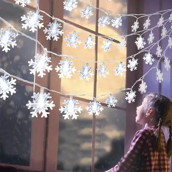 Śnieżynka LED String Light Fairy ciepła Biała girlanda Home Christmas Fairy Lights Navidad Ślubny wystrój świąteczny wystrój domu