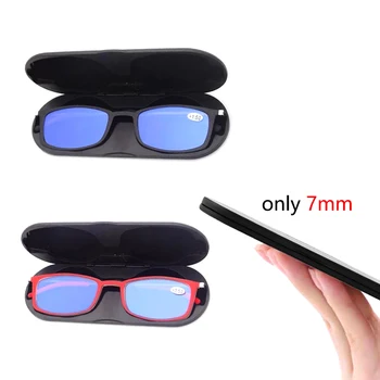 Przenośne kieszonkowe okulary do czytania, ultra-cienkie Mężczyźni Kobiety Пресбиопические okulary anty-światło niebieskie UV-ochrona kwadratowy felgę magnetyczny pokrowiec