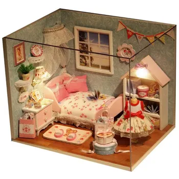 DIY miniaturowy domek dla Lalek kuchnia model pokoje skrzynia drewniany domek dla Lalek zabawki z пылезащитным etui i diodę led,Święta i prezent na Urodziny