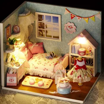 DIY miniaturowy domek dla Lalek kuchnia model pokoje skrzynia drewniany domek dla Lalek zabawki z пылезащитным etui i diodę led,Święta i prezent na Urodziny