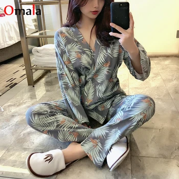 2020 wiosna wygodna Piżama dla kobiet z długim rękawem kimono piżamy zestaw domowej odzieży piękne piżamy dla dziewczynek Pijama Mujer