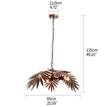Czeski wystrój brązu palma kokosowa, światła 3*LED E27/E26 loft regulowany wiszący lampa do salonu, sypialni lobby bar