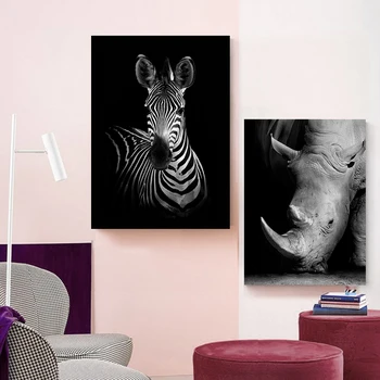 Skandynawski czarny, biały, zwierzę, słoń, Zebra, Lew, żyrafa, nosorożec płótno Malarstwo, plakaty i druki plakat obraz ściany sztuki wystrój