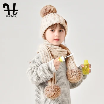 FURTALK dzieci zima ciepła grube gruba dzianina czapka czapki i szaliki naturalne futro pompon czapka szalik zestaw dla dzieci w wieku 2-10 lat