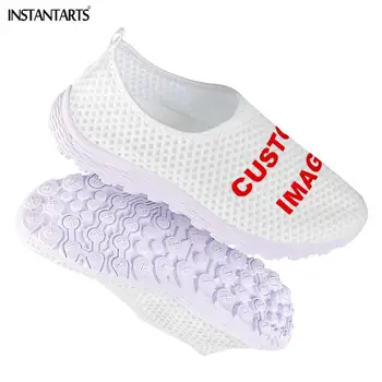INSTANTARTS niebiesko-biała gradientu buty do karmienia dla kobiet Slip On Summer Work Shoes Oddychającym Nurse Girls Print Walk Sneaker