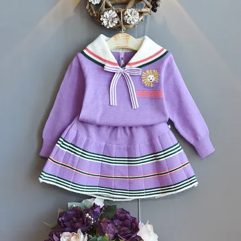 2020 koreański zestaw ubrań dla dziewczynki college wiatr sweter zestaw top z długim rękawem krótka spódnica zestaw z 2 przedmiotów różowy fioletowy niebieski