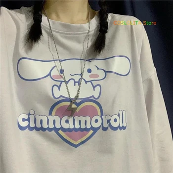 Wiosna Jesień Japoński Nowy Damski T-Shirt Z Długim Rękawem Cinnamoroll Kreskówka Druku Sweter Wolny Dziki Student Miękka Siostra Topy