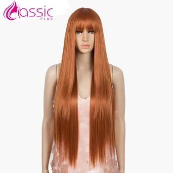 Klasyczny plus 32 cale naturalny długie kręcone peruki dla kobiet, peruki syntetyczne ombre pomarańczowy czarny blond cosplay peruka термостойкое włókno