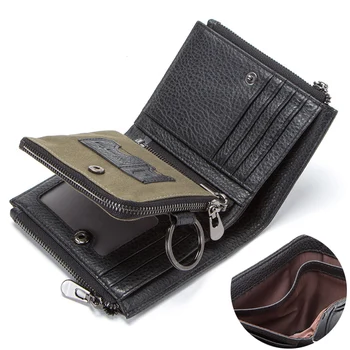CONTACT S skórzany męski portfel RFID podwójny zamek błyskawiczny krótki walet cartera hombre męskie portfele portfel man portfel kieszeń na monety