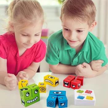 Kreskówka Changing Face Cube Building Toys For Children Expression Puzzle Early Educational Logic Training Family Game Toys