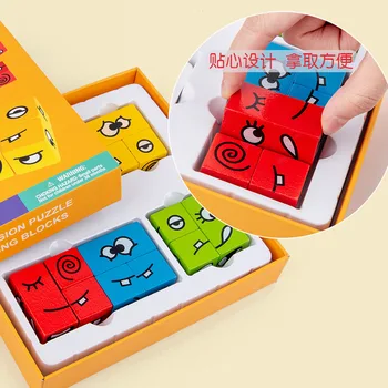 Kreskówka Changing Face Cube Building Toys For Children Expression Puzzle Early Educational Logic Training Family Game Toys