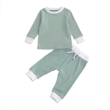 2020 baby infant kids2-częściowy dres z długim rękawem jesienna odzież w jednolitym kolorze t-shirt topy spodnie selera codzienny bawełniany strój 4 kolory