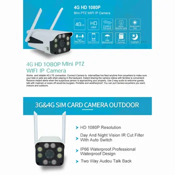 MOOL 3G 4G SIM Card Security Camera, CCTV HD 1080P IP WIFI Camera Outdoor Wodoodporny IP66 P2P Infrared Night Vision Surveillance