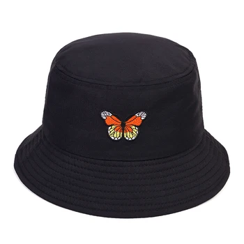 Moda lato bawełna wiadro kapelusz kobiety motyl haftowane Rybacki kapelusz prosty daszek czapki outdoor casual okulary, kapelusze