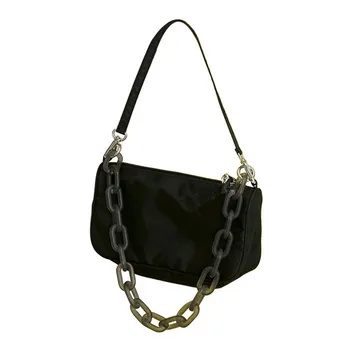 Codzienne sprzęgła dla kobiet retro nylonowa torebka mały podręczny portfel moda damska wzór akrylowa łańcuch pachy torba