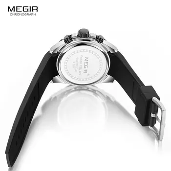 MEGIR pasek silikonowy zegarek sportowy dla mężczyzn chronograph wodoodporny Relogios Masculino męskie zegarki zegarek 2086 srebrny czarny