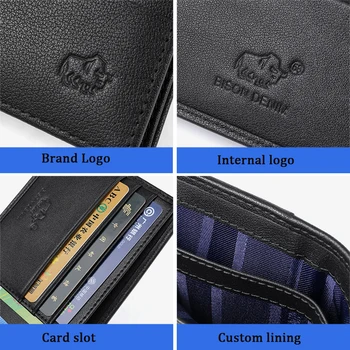 Bizon denim skórzany portfel męski moda okrągły skóra moneta przewodnik posiadacz karty mężczyźni podwójny portfel wysokiej jakości krótkie portfele N4502