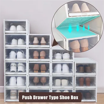 3 szt. półki na buty Push szuflada typ pudełko po butach organizator butów szuflady z przezroczystego tworzywa sztucznego buty Organizar Shoebox przechowywania butów, stojak