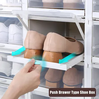 3 szt. półki na buty Push szuflada typ pudełko po butach organizator butów szuflady z przezroczystego tworzywa sztucznego buty Organizar Shoebox przechowywania butów, stojak