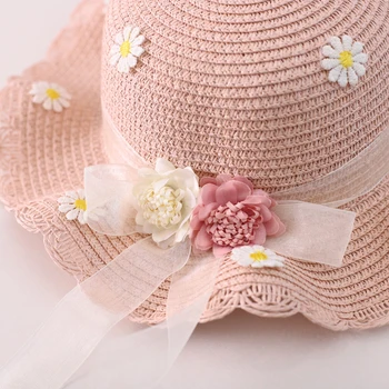 Letnia dziewczynka dzieci 2 szt. zestaw słomkowy kapelusz+ torba nowy kwiat daszek czapka słomkowy kapelusz Panama gorros Kid Baby Girl Sun hat