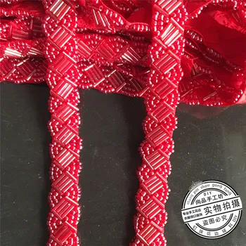 3 jarka 15 mm czerwony koraliki perłowe listwy linkę taśma do szycia odzieży kołnierz stroik akcesoria siatki koronki ślubne dekoracje