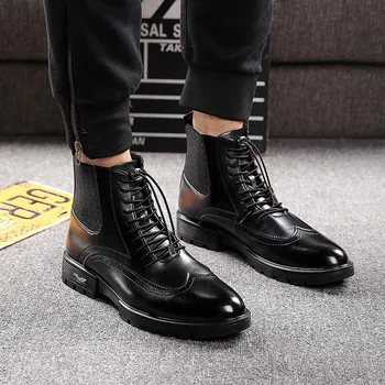 Męskie casual oddychające buty ze skóry wołowej skóry czarne botki Chelsea botki zewnętrzny wołowaty buty panowie броги buty zapatos
