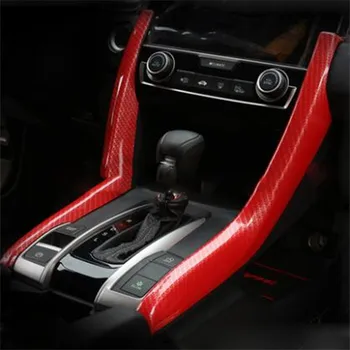 LHD Red Carbon Fiber Car Interior gear Box Console Panel Frame Cover Trim Decoration For Honda Civic 2016-2019 akcesoria samochodowe