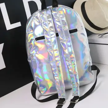Damski plecak hologram laserowe plecaki dziewczyna szkolna torba damska proste srebrne torebki skórzane holograficzny worek główny
