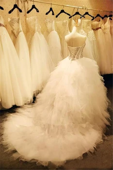 Skromna miła ruffle wielopoziomowy gorset długie suknie ślubne luksusowy Crystal zroszony tiul suknia suknie Ślubne vestido de noiva