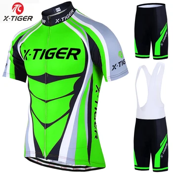 X-Tiger Pro jazda na Rowerze Jersey zestaw zielony neon MTB rower wyścigowy odzież lato rower górski odzież jazda na Rowerze zestaw jazda na Rowerze odzież
